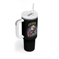 Jackie Bald Eagle Tumbler With Handle Forever Our Queen And In Our Hearts USA Floral