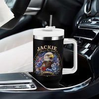 Jackie Bald Eagle Tumbler With Handle Forever Our Queen And In Our Hearts USA Floral