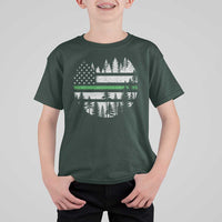Park Ranger Law Enforcement Forest Green Line American Flag T Shirt For Kid