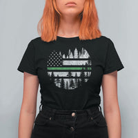Park Ranger Law Enforcement Forest Green Line American Flag T Shirt For Women