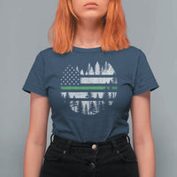 Park Ranger Law Enforcement Forest Green Line American Flag T Shirt For Women