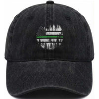 Park Ranger Law Enforcement Forest Green Line American Flag Washed Cotton Baseball Cap