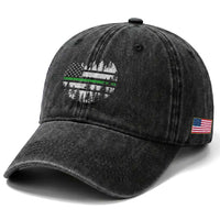 Park Ranger Law Enforcement Forest Green Line American Flag Washed Cotton Baseball Cap