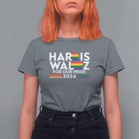Harris Walz Supporter T Shirt For Women Harris Walz For Our Pride 2024 LGBTQ Rainbow Flag - Wonder Print Shop
