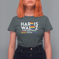 Harris Walz Supporter T Shirt For Women Harris Walz For Our Pride 2024 LGBTQ Rainbow Flag - Wonder Print Shop