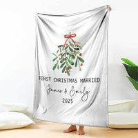 Personalized First Christmas Married Throw Blanket Custom Name Couple Xmas Mistletoe - Wonder Print Shop
