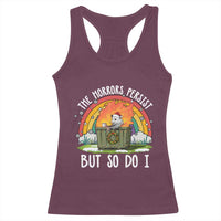 Funny Christmas Opossum Racerback Tank Top The Horrors Persist But So Do I Dumpster Fire Rainbow - Wonder Print Shop