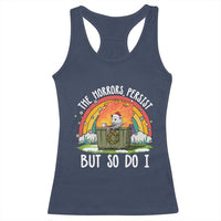 Funny Christmas Opossum Racerback Tank Top The Horrors Persist But So Do I Dumpster Fire Rainbow - Wonder Print Shop