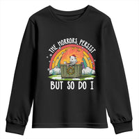 Funny Christmas Opossum Youth Sweatshirt The Horrors Persist But So Do I Dumpster Fire Rainbow - Wonder Print Shop