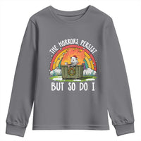 Funny Christmas Opossum Youth Sweatshirt The Horrors Persist But So Do I Dumpster Fire Rainbow - Wonder Print Shop
