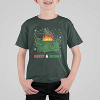 Funny Lil Dumpster Fire Christmas T Shirt For Kid Merry And Bright Xmas Tree - Wonder Print Shop