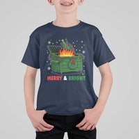 Funny Lil Dumpster Fire Christmas T Shirt For Kid Merry And Bright Xmas Tree - Wonder Print Shop