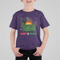 Funny Lil Dumpster Fire Christmas T Shirt For Kid Merry And Bright Xmas Tree - Wonder Print Shop
