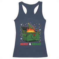 Funny Lil Dumpster Fire Christmas Racerback Tank Top Merry And Bright Xmas Tree - Wonder Print Shop