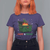 Funny Lil Dumpster Fire Christmas T Shirt For Women Merry And Bright Xmas Tree - Wonder Print Shop
