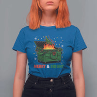 Funny Lil Dumpster Fire Christmas T Shirt For Women Merry And Bright Xmas Tree - Wonder Print Shop