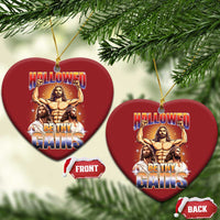 Funny Muscle Jesus Workout Christmas Ornament Hallowed Be Thy Gains Weightlifting Humor - Wonder Print Shop