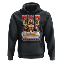 Funny Muscle Jesus Weightlifting Hoodie Hallowed Be Thy Gains Workout Humor