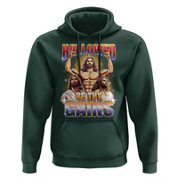 Funny Muscle Jesus Weightlifting Hoodie Hallowed Be Thy Gains Workout Humor