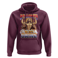 Funny Muscle Jesus Weightlifting Hoodie Hallowed Be Thy Gains Workout Humor