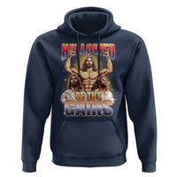 Funny Muscle Jesus Weightlifting Hoodie Hallowed Be Thy Gains Workout Humor