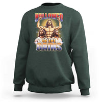Funny Muscle Jesus Weightlifting Sweatshirt Hallowed Be Thy Gains Workout Humor - Wonder Print Shop