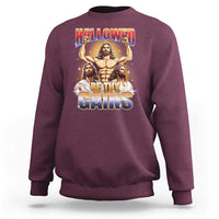 Funny Muscle Jesus Weightlifting Sweatshirt Hallowed Be Thy Gains Workout Humor - Wonder Print Shop