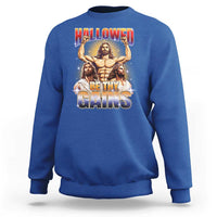 Funny Muscle Jesus Weightlifting Sweatshirt Hallowed Be Thy Gains Workout Humor - Wonder Print Shop