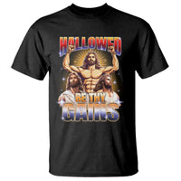 Funny Muscle Jesus Weightlifting T Shirt Hallowed Be Thy Gains Workout Humor - Wonder Print Shop