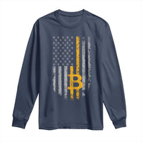 Funny Bitcoin BTC Crypto Cryptocurrency Trader American Flag Long Sleeve Shirt