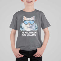 Funny Skiing Snowboarding Cat T Shirt For Kid The Meowtains Are Calling Ski Goggles - Wonder Print Shop