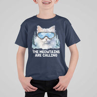 Funny Skiing Snowboarding Cat T Shirt For Kid The Meowtains Are Calling Ski Goggles - Wonder Print Shop