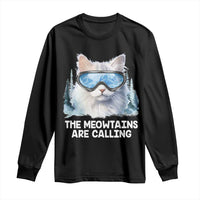 Funny Skiing Snowboarding Cat Long Sleeve Shirt The Meowtains Are Calling Ski Goggles