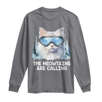 Funny Skiing Snowboarding Cat Long Sleeve Shirt The Meowtains Are Calling Ski Goggles