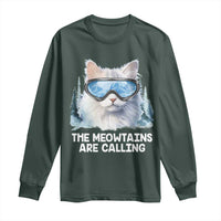 Funny Skiing Snowboarding Cat Long Sleeve Shirt The Meowtains Are Calling Ski Goggles