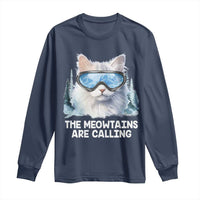 Funny Skiing Snowboarding Cat Long Sleeve Shirt The Meowtains Are Calling Ski Goggles