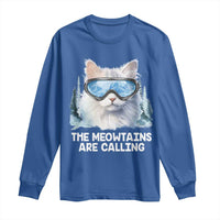 Funny Skiing Snowboarding Cat Long Sleeve Shirt The Meowtains Are Calling Ski Goggles