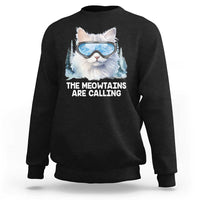 Funny Skiing Snowboarding Cat Sweatshirt The Meowtains Are Calling Ski Goggles - Wonder Print Shop