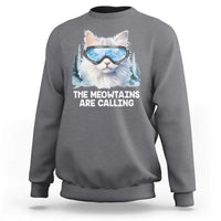 Funny Skiing Snowboarding Cat Sweatshirt The Meowtains Are Calling Ski Goggles - Wonder Print Shop