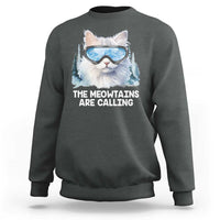 Funny Skiing Snowboarding Cat Sweatshirt The Meowtains Are Calling Ski Goggles - Wonder Print Shop