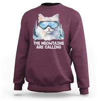 Funny Skiing Snowboarding Cat Sweatshirt The Meowtains Are Calling Ski Goggles - Wonder Print Shop