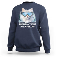 Funny Skiing Snowboarding Cat Sweatshirt The Meowtains Are Calling Ski Goggles - Wonder Print Shop