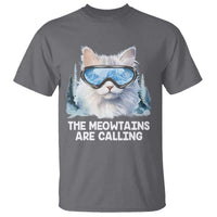 Funny Skiing Snowboarding Cat T Shirt The Meowtains Are Calling Ski Goggles - Wonder Print Shop