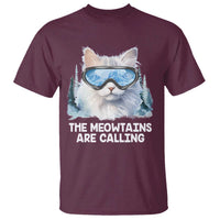 Funny Skiing Snowboarding Cat T Shirt The Meowtains Are Calling Ski Goggles - Wonder Print Shop