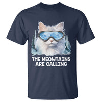 Funny Skiing Snowboarding Cat T Shirt The Meowtains Are Calling Ski Goggles - Wonder Print Shop