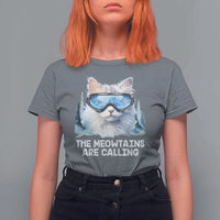 Funny Skiing Snowboarding Cat T Shirt For Women The Meowtains Are Calling Ski Goggles - Wonder Print Shop