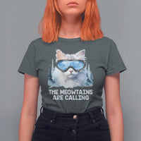 Funny Skiing Snowboarding Cat T Shirt For Women The Meowtains Are Calling Ski Goggles - Wonder Print Shop