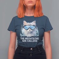 Funny Skiing Snowboarding Cat T Shirt For Women The Meowtains Are Calling Ski Goggles - Wonder Print Shop