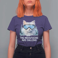 Funny Skiing Snowboarding Cat T Shirt For Women The Meowtains Are Calling Ski Goggles - Wonder Print Shop