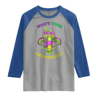 Funny Who's Your Crawdaddy Raglan Shirt Vintage Crawfish Beads Fleur De Lis Mardi Gras